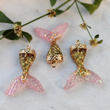 Pink Mermaid Resin art Embellishment ramboo shining beads accessories buttons