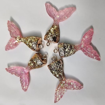 Mermaid Resin Art Embellishment Rambo Shining Beads Buttons Flatback Side for Kurtis Jewellery pendent Craft . Pink Colour . (4)