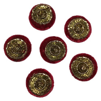 Handmade Maroon Velvet with Golden Sequence Buttons with Embroidery Work for Sweaters , Kurtis , Jackets , Blouses , Suits , Dresses , Decoration , DIY , Crafts ( 2 cm ) ( Pack of 10 pcs ) Handmade Maroon Velvet with Golden Sequence Buttons with Embroidery Work for Sweaters , Kurtis , Jackets , Blouses , Suits , Dresses , Decoration , DIY , Crafts ( 2 cm ) ( Pack of 10 pcs )