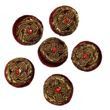 Maroon Zardozi Handmade Buttons with fine Quality Golden Embroidery Work for Sherwani, Jackets,Kurtas , Kurtis , Blouses , Shirts , Blouses, DIY , Crafts (Size : 2 cm )( Pack of 10 pcs )