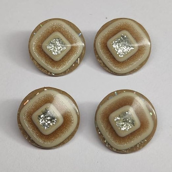 Beige Fancy Show Acrylic Resin Art Embedded Silver Glitter Rhinestone Button 