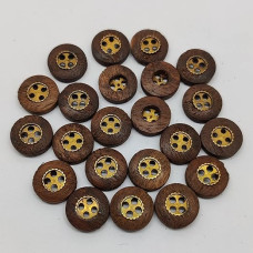 Sheesham Wooden Button with Brass Metal Button Inside 4 Hole Designer Traditional for Clothing Clothes Suits Dresses Jackets Coats Bag Craft DIY (1.25 cm Approx) (Pack of 25pcs)
