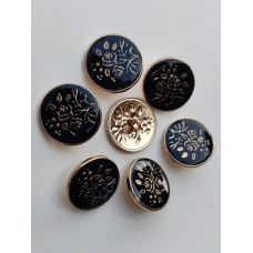 Floral Design Black and Golden Color Brass Metal Button for Eye-catching Look for Coat | Suit | Sherwani | Nehru Jacket | Kurti and for All Types of Clothes (Pack of 6 pcs,Size -2 cm)