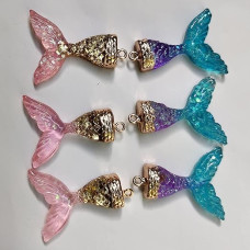 Two Colour Buttons Mermaid Resin Art Embellishment Rambo Shining Beads Buttons Flatback Side for Kurtis Jewellery pendent Craft . (6)
