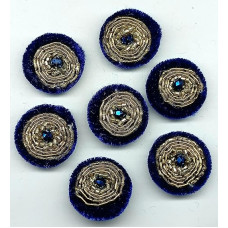 Handmade Blue Velvet Golden Dori Work Buttons for Sweaters , Jackets , Shirts , Kurtis , Kurtas, Decoration , DIY , Crafts ( Size : 2 cm ) ( Pack of 10 pcs )