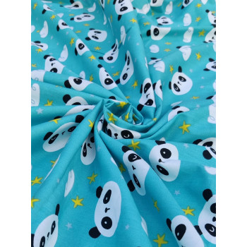 boxpoplin Cotton Blue & Panda Kids Print Fabric boxpoplin Cotton Blue & Panda Kids Print Fabric