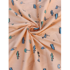 Peach Poplin Cotton Fabric Print 