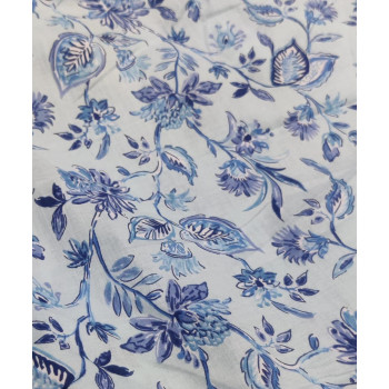 Blue floral printed cotton fabric 