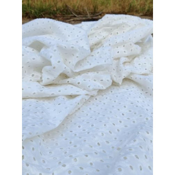 White Chikan Embroidery Work with Cotton Fabric Unstitched Fabric for Women, Girls Cream Color| Width 45 inch | for Making Kurtis, Gowns, Palazzo | Dress Material