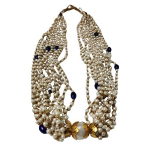 Golden motis(pearl) necklace with beads luxurious handmade, use for necklace & handle for wedding designer potlis bag (Golden colour)