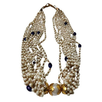 Golden motis(pearl) necklace with beads luxurious handmade, use for necklace & handle for wedding designer potlis bag (Golden colour) Golden motis(pearl) necklace with beads luxurious handmade, use for necklace & handle for wedding designer potlis bag (Golden colour)