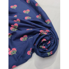 Rayon Fabric Blue Leaves & Pink Floral Print Fabric Rayon Fabric Blue Leaves & Pink Floral Print Fabric