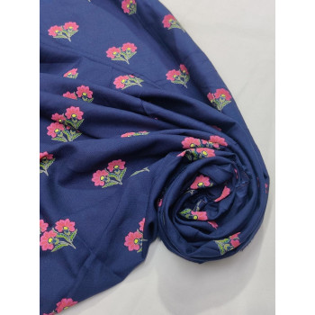 Rayon Fabric Blue Leaves & Pink Floral Print Fabric Rayon Fabric Blue Leaves & Pink Floral Print Fabric