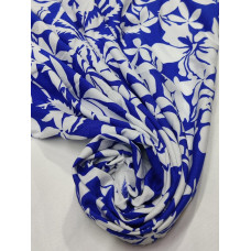 Rayon Fabric White & Blue Leaves & Floral Print Fabric