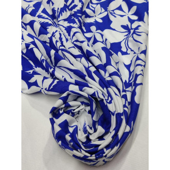 Rayon Fabric White & Blue Leaves & Floral Print Fabric Rayon Fabric White & Blue Leaves & Floral Print Fabric