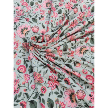 Pista Rayon Fabric Leaves & Rose Floral Print 2.5 meter fabric