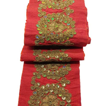 Orange Colour Lace with Golden Dori and Sequence Threads Embroidery Work Border for Bridal Dress, Gown, Dupatta, Sarees, Wedding Outfits ( Pack of 4.5 Meter) Size : 11cm Orange Colour Lace with Golden Dori and Sequence Threads Embroidery Work Border for Bridal Dress, Gown, Dupatta, Sarees, Wedding Outfits ( Pack of 4.5 Meter) Size : 11cm