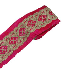 Rani Pink Colour Lace with Golden Dori Threads Embroidery Work Border for Bridal Dress, Gown, Dupatta, Sarees, Wedding Outfits ( Pack of 4.5 Meter) Size : 6cm