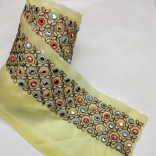 Lemon Yellow Georgette , Chawltaka Cross Stitch lace with miror Work Threads Embroidery lace Border for Bridal Dress, Gown, Dupatta, Sarees, Wedding ( Pack of 2.95 Meter) Width : 5 cm Lemon Yellow Georgette , Chawltaka Cross Stitch lace with miror Work Threads Embroidery lace Border for Bridal Dress, Gown, Dupatta, Sarees, Wedding ( Pack of 2.95 Meter) Width : 5 cm