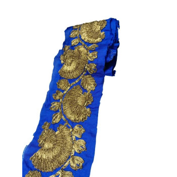 Blue Colour Lace with Golden kassab Threads Embroidery Work Border f Blue Colour Lace with Golden kassab Threads Embroidery Work Border f