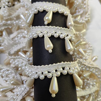 Cream Pearl moti Tassel lace Cream Pearl moti Tassel lace