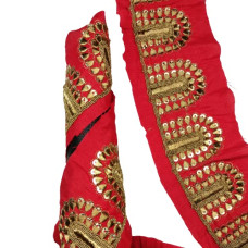 Red Colour Lace with Golden Threads with Tikli Embroidery Work Border for uses Bridal Dress, Gown, Dupatta, Sarees, Wedding Outfits (Pack of 4.5 Meter) Size : 7.5cm
