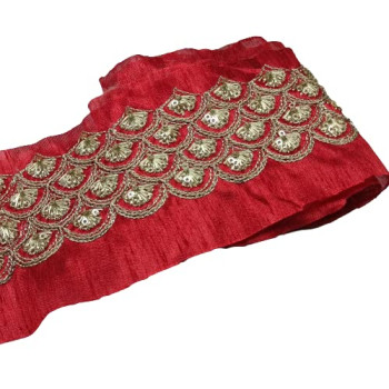 Red Colour Lace with Golden Dori and Sequence Threads Embroidery Work Border for Bridal Dress, Gown, Dupatta, Sarees, Wedding Outfits ( Pack of 4.5 Meter) Size : 8.5cm Red Colour Lace with Golden Dori and Sequence Threads Embroidery Work Border for Bridal Dress, Gown, Dupatta, Sarees, Wedding Outfits ( Pack of 4.5 Meter) Size : 8.5cm