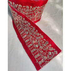 Red Dori with Sequence High Quality Embroidery Lace Heavy Golden Work Borders for Saree, Dresses, Dupatta , Lehengas , Kurti , ( Width : 6 cm )( 2 Meter ka Price)