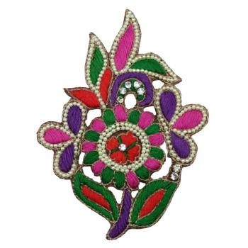 Applique Orange Multicolour Flower Shape Patch with Pearls Applique Orange Multicolour Flower Shape Patch with Pearls